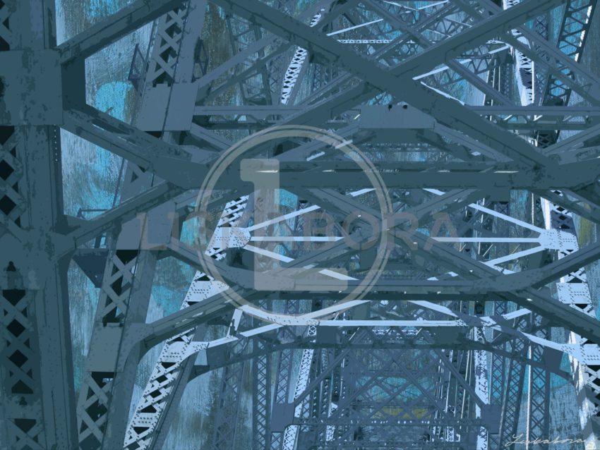 Structural Bridge Mixed Media Pop Art In Blue