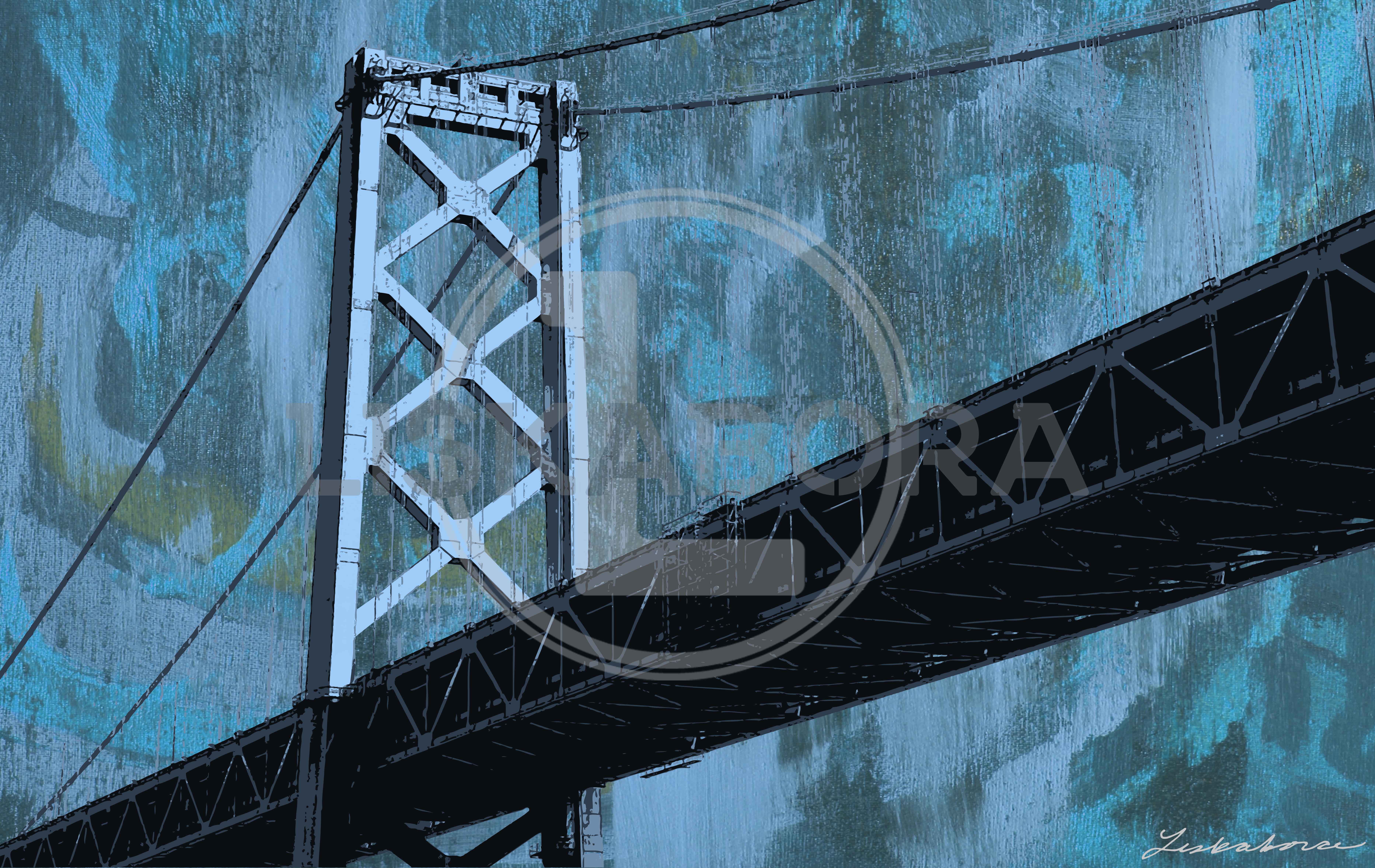 San Francisco Bridge Mixed Media Pop Art In Blue